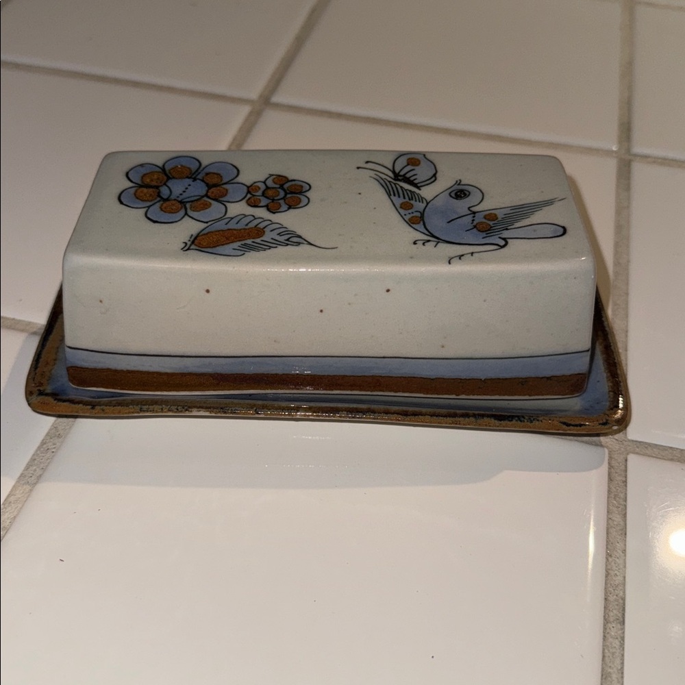 Ken Edwards Mexican TONALA POTTERY El Palomar BUTTER DISH  🐈‍⬛